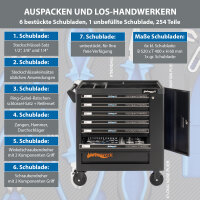 Werkstattwagen ROCKX  bestückt 254tlg. Chrom Vanadium Werkzeug 7 Schubladen Softclose abschließbar
