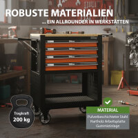 Werkstattwagen Profi Compact leer 91 x 68 x 46 cm Holzplatte 4 Schubladen Lochwand Ablage orange