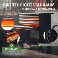 Werkstattwagen Profi Compact leer 91 x 68 x 46 cm Holzplatte 4 Schubladen Lochwand Ablage orange
