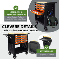 Werkstattwagen Profi Compact leer 91 x 68 x 46 cm Holzplatte 4 Schubladen Lochwand Ablage orange