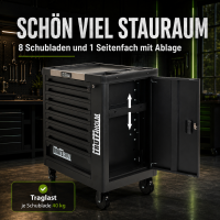 Werkstattwagen mit 249 tlg. Chrom-Vanadium Werkzeug 8 Schubladen 97 x 85 x 46cm  Seitentür Interlock