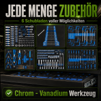 Werkstattwagen mit 249 tlg. Chrom-Vanadium Werkzeug 8 Schubladen 97 x 85 x 46cm  Seitentür Interlock
