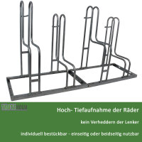 Fahrradständer für 4 Fahrräder höhenversetzt 140 x 75,5 cm Stahl feuerverzinkt grau 2x2 Bodenparker Reihenparker