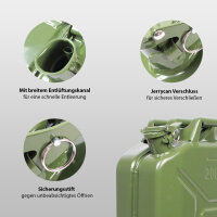4x Benzinkanister Kraftstoffkanister Metall 20 Liter Olivgrün Kanister für Benzin und Diesel