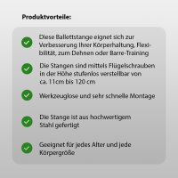 Ballettstange höhenverstellbar von 11-120 cm Ballett Stange für zuhause 125cm breit Pilates