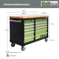 Werkstattwagen DELUXE 12 Schubladen 123 cm Breite mit massiver Arbeitsplatte ohne Werkzeug