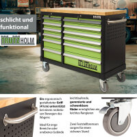 Werkstattwagen DELUXE 12 Schubladen 123 cm Breite mit massiver Arbeitsplatte ohne Werkzeug