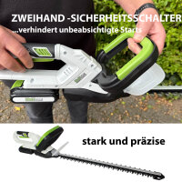 Akku Heckenschere 20V/2.0Ah mit 2 Akkus und Schnellladegerät Schnittlänge 52 cm
