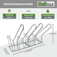 Fahrradständer für 4 Fahrräder 140x40x83 cm Stahl feuerverzinkt 2x2 höhenversetzt mit Anlehnbügel