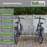 Fahrradständer für 4 Fahrräder 140x40x83 cm Stahl feuerverzinkt 2x2 höhenversetzt mit Anlehnbügel