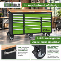 Werkstattwagen Deluxe XXL 160x91x46 cm Gummibaumholz-Arbeitsplatte 20 Schubladen fahrbar unbestückt
