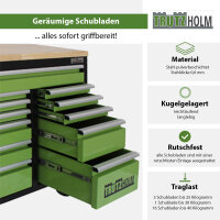 Werkstattwagen Deluxe XXL 163 x 97 cm mit Gummibaumholz-Arbeitsplatte, 20 Schubladen, unbestückt