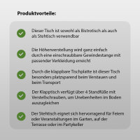 2x Stehtisch 2in1 Alu höhenverstellbar 70/115cm Ø60cm Bistrotisch Bartisch