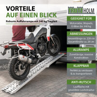 TRUTZHOLM 1x Auffahrrampe klappbar 228 cm Traglast 340 kg Alu gelocht Rampen Motorradrampe grau