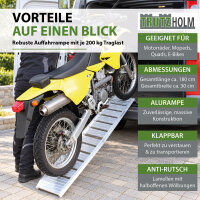 TRUTZHOLM 2x Auffahrrampe klappbar Alu 180 cm Traglast 400 kg rutschfest Motorradrampe Verladerampe