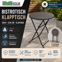 Balkontisch Bistrotisch Klapptisch Gartentisch grau Holzoptik 60 cm Ø  klappbar