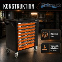 Holmwerk® Werkstattwagen leer 8 Schubladen 84 x 46 x 90 cm orange-schwarz mit Seitentür