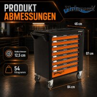 Holmwerk® Werkstattwagen leer 8 Schubladen 84 x 46 x 90 cm orange-schwarz mit Seitentür