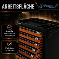 Holmwerk® Werkstattwagen leer 8 Schubladen 84 x 46 x 90 cm orange-schwarz mit Seitentür