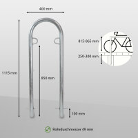 2 x Fahrradanlehnbügel  111,5 x 40 cm Stahl feuerverzinkt Ø 49 mm Einbetonieren Fahrradständer Parker Typ U