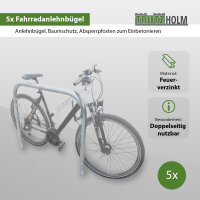 5 x Fahrradanlehnbügel 115 x 99 cm Stahl feuerverzinkt Ø 49 mm Einbetonieren Fahrradständer Parker Typ U