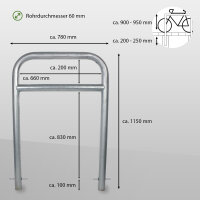 2 x Fahrradanlehnbügel 78 x 115 cm Stahl feuerverzinkt Ø 60 mm grau Einbetonieren Fahrradständer Parker Typ H