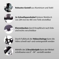 2 x Werkbank Premium Alu klappbar höhenverstellbar 7 Stufen Werktisch Schnellspanner, bis 90° neigbar