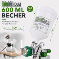 HVLP Lackierpistole mit 3 Edelstahldüsen 1,4mm 1,7mm 2,0mm 600ml Becher