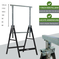 2 x Arbeitsbock 7-fach höhenverstellbar bis 400 kg Stahl lackiert schwarz Klappbock Gerüstbock