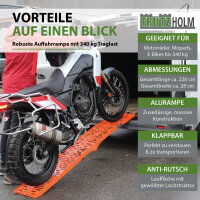 TRUTZHOLM 1x Auffahrrampe klappbar 228 cm Traglast 340 kg Alu Motorradrampe Verladerampe orange