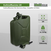 3x Metallkanister Hammerschlag olivgrün 20 Liter inkl. Ausgießer + Halter Benzin Diesel