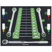 Werkstattwagen DELUXE 12 Schubladen, 123 cm Breite, massiver Arbeitsplatte 4 gefüllte Einlagen