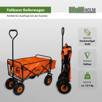 Bollerwagen faltbar mit Vollgummi Rädern, Hecktasche und Teleskopgriff Falt-Bollerwagen orange