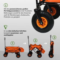 Bollerwagen faltbar mit Vollgummi Rädern, Hecktasche und Teleskopgriff Falt-Bollerwagen orange