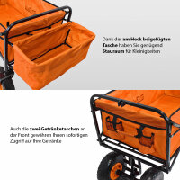 Bollerwagen faltbar mit Vollgummi Rädern, Hecktasche und Teleskopgriff Falt-Bollerwagen orange