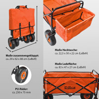 Bollerwagen faltbar mit Vollgummi Rädern, Hecktasche und Teleskopgriff Falt-Bollerwagen orange