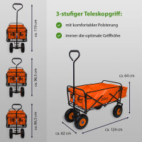 Bollerwagen faltbar mit Vollgummi Rädern, Hecktasche und Teleskopgriff Falt-Bollerwagen orange