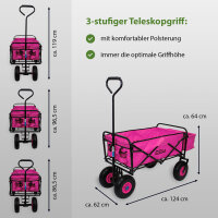 Bollerwagen faltbar mit Vollgummi Rädern, Hecktasche und Teleskopgriff Falt-Bollerwagen pink