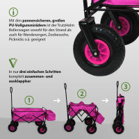 Bollerwagen faltbar mit Vollgummi Rädern, Hecktasche und Teleskopgriff Falt-Bollerwagen pink