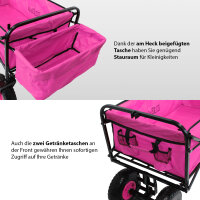 Bollerwagen faltbar mit Vollgummi Rädern, Hecktasche und Teleskopgriff Falt-Bollerwagen pink