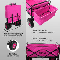 Bollerwagen faltbar mit Vollgummi Rädern, Hecktasche und Teleskopgriff Falt-Bollerwagen pink