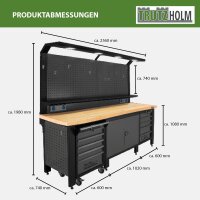 Werkstattwand Profiline XXL modular 250 cm robust Stahl LED Steckdosen Werkstattschranksystem Werkbank
