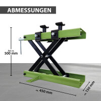 Motorradheber Stahl Tragkraft 500 kg Hubhöhe bis 500 mm Montagebock Motorradhebebühne Heber grün