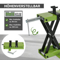 Motorradheber Stahl Tragkraft 500 kg Hubhöhe bis 500 mm Montagebock Motorradhebebühne Heber grün