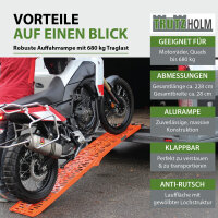 TRUTZHOLM 2x Auffahrrampe klappbar 228 cm Traglast 680 kg Alu orange gelocht Rampen Motorradrampen