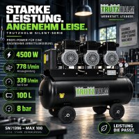 Flüster Kompressor Luftdruckkompressor 100L Kessel 62 dB leise 4500W - 738L/min