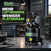 TRUTZHOLM Flüsterkompressor 36L Space Saver – 900 W, 145 l/min, ölfrei, 8 bar