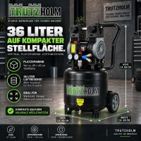 TRUTZHOLM Flüsterkompressor 36L Space Saver – 900 W, 145 l/min, ölfrei, 8 bar
