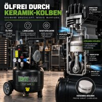 TRUTZHOLM Flüsterkompressor 36L Space Saver – 900 W, 145 l/min, ölfrei, 8 bar
