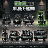TRUTZHOLM Flüsterkompressor 36L Space Saver – 900 W, 145 l/min, ölfrei, 8 bar